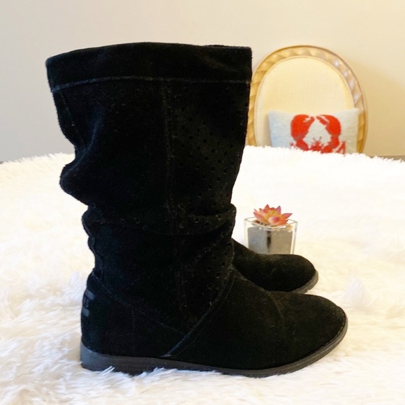TOMS | Serra Black Suede Mid Calf Perforated Boots women’s 5 - Picture 2 of 8